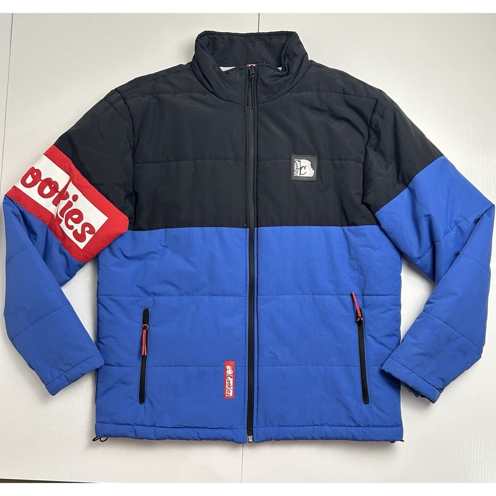 Cookies Men's Nylon Puffer Jacket Black and Blue Size Large Full Zip